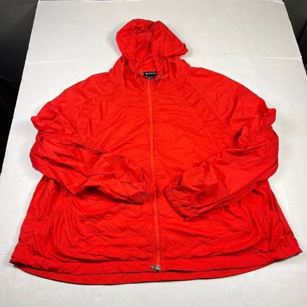 Athleta Hooded Windbreaker Jacket Bright Red Casual Sporty Lightweight Zip Up L
